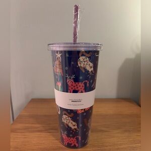 Vera Bradley Acrylic Tumbler with Straw in the Catnip Christmas pattern New